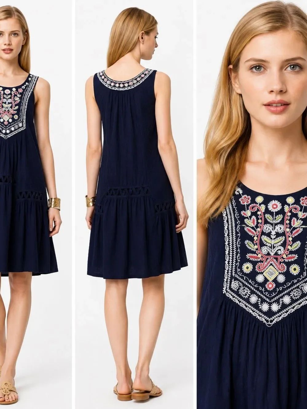 Anthropologie Maeve Embroidered Boho Navy Sleeveless Dress ✨